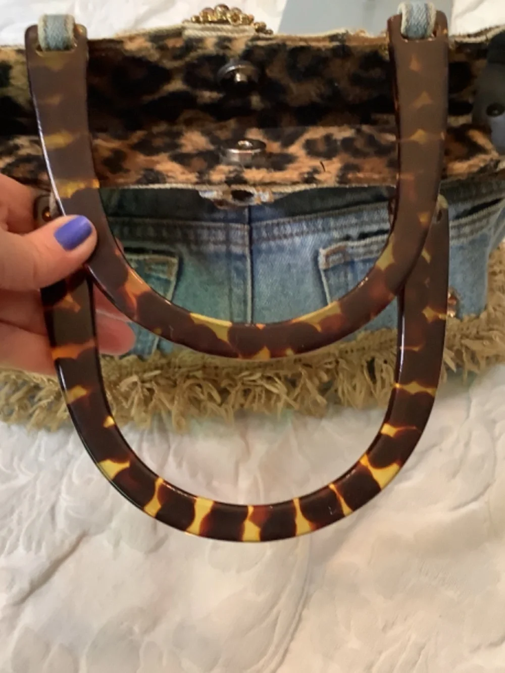 EUC Boutique blue jean denim hand purse bling animal - Picture 7 of 12